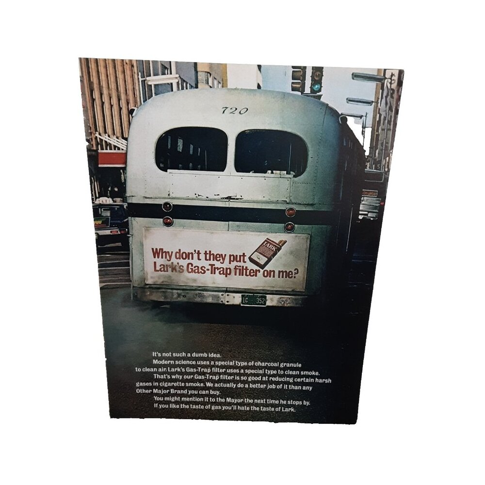 1970 Lark Cigarettes Vintage Print Ad Gas Trap Filter Smoking Tobacco Old Bus